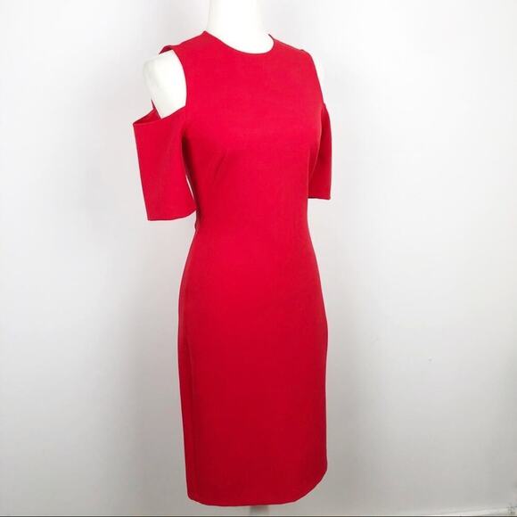 Zara Cut Out Cold Shoulders Holiday Party Shift Midi Dress Red Size Small Xmas - Picture 11 of 16